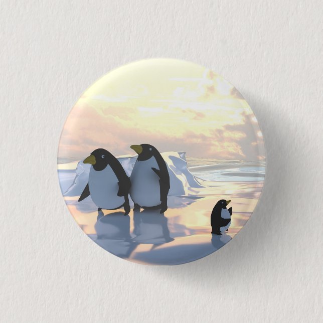  penguins chilling on an ice floe     3 cm round badge (Front)