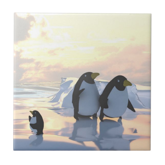  penguins chilling on an ice floe     ceramic tile (Front)