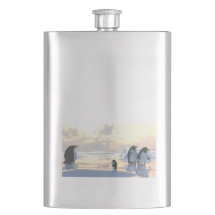 penguins chilling on an ice floe hip flask