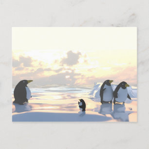  penguins chilling on an ice floe     holiday postcard