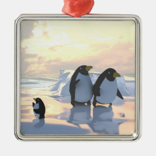  penguins chilling on an ice floe     metal ornament