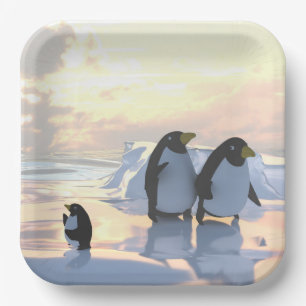  penguins chilling on an ice floe     paper plate