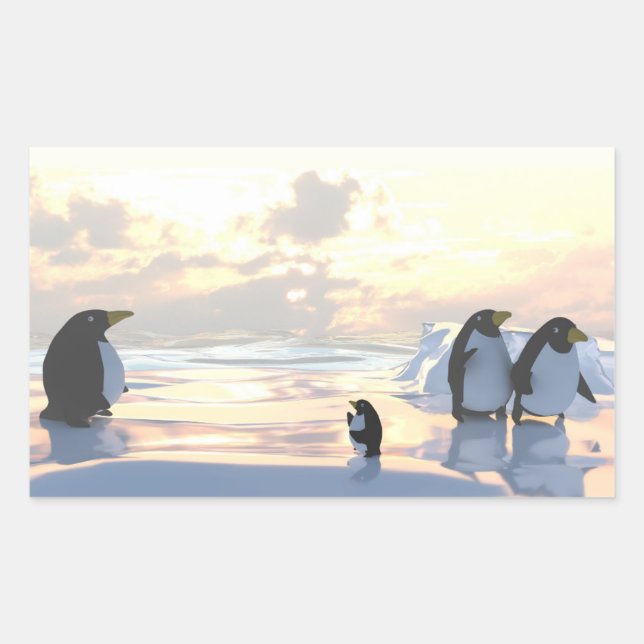  penguins chilling on an ice floe     rectangular sticker (Front)