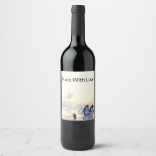penguins chilling on an ice floe wine label