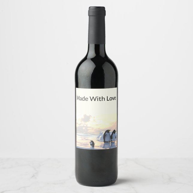  penguins chilling on an ice floe     wine label (Front)