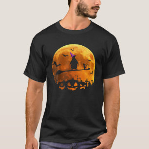 Penguins Costume Witch Riding Broom Moon Halloween T-Shirt