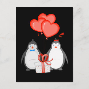 Penguins Couple Heart Balloon Penguin Postcard