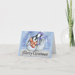 Penguins Couple Winter Merry Christmas Snow Thank You Card