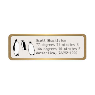 Penguins Custom Return Address GOLD Rounded Border Label