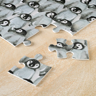 Penguins - Cute Pattern in Black White Jigsaw Puzzle