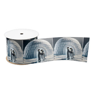 Penguins Dancing By An Igloo Satin Ribbon