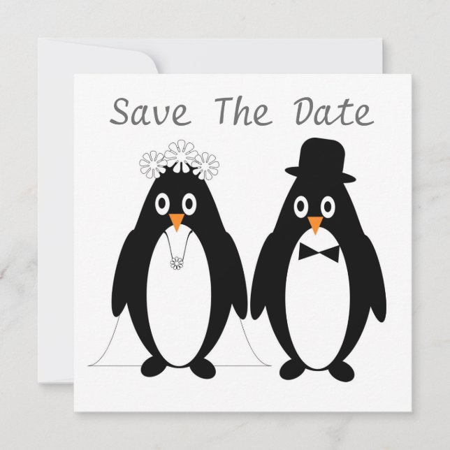 Penguins Design Save The Date Wedding Invitation (Front)
