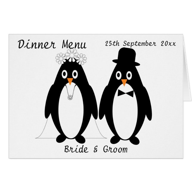 Penguins Design Wedding Dinner Menu (Front Horizontal)