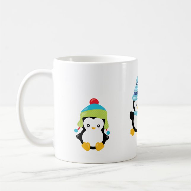 Penguins Dressed for Winter Coffee Mug (Left)