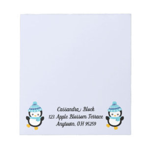 Penguins Dressed for Winter on Light Lilac Notepad