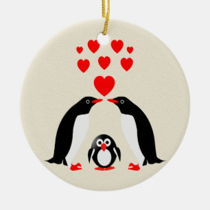 Penguins family ceramic tree decoration