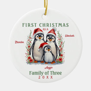 Penguins Family of Three First Christmas Ceramic Ornament