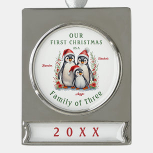 Penguins First Christmas Family of Three Silver Plated Banner Ornament