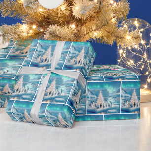 Penguins Gathered Around a Christmas Tree Wrapping Paper