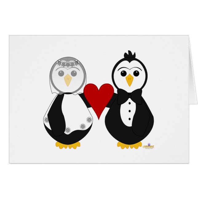 Penguins Getting Married Holding A Heart (Front Horizontal)
