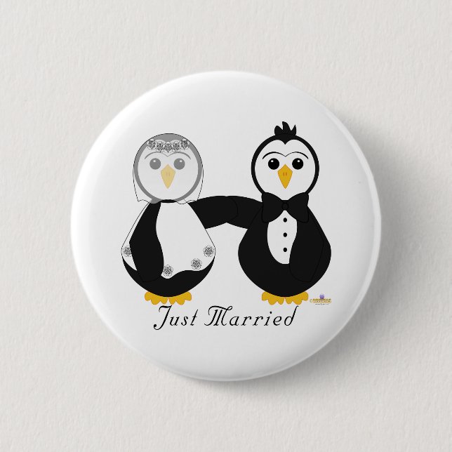 Penguins Getting Married Just Married 6 Cm Round Badge (Front)