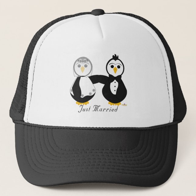 Penguins Getting Married Just Married Trucker Hat (Front)
