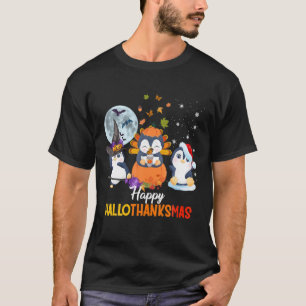 Penguins Halloween And Merry Christmas Happy Hallo T-Shirt