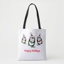 Penguins Happy Holidays Christmas Tote Bag
