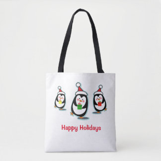 Penguins Happy Holidays Christmas Tote Bag