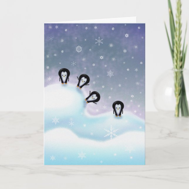Penguins Having Fun Christmas Card (Front)