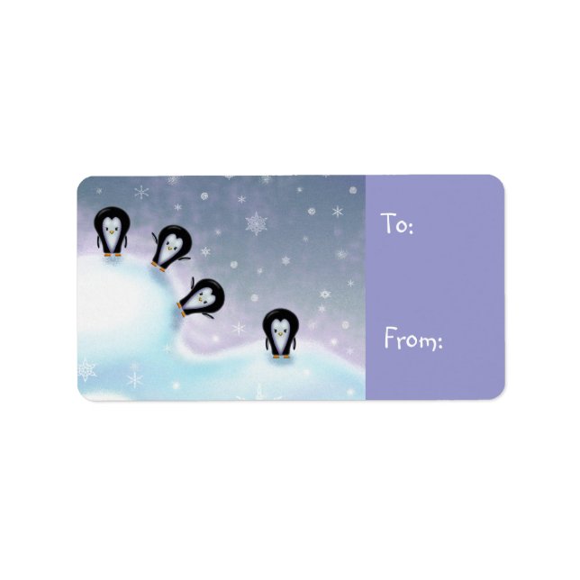 Penguins Having Fun Christmas Gift Tags (Front)