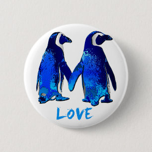 Penguins Holding Hands Love Design 6 Cm Round Badge
