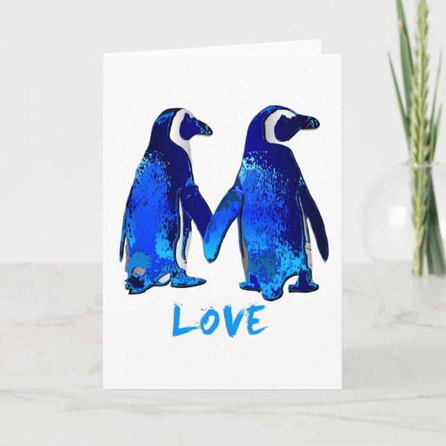 Penguins Holding Hands Love Design Card (Front)