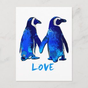 Penguins Holding Hands Love Design Postcard