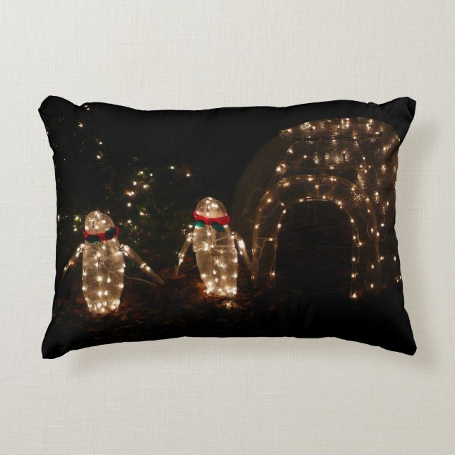 Penguins Holiday Light Display Decorative Cushion (Front)