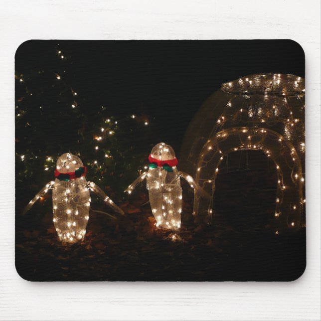 Penguins Holiday Light Display Mouse Pad (Front)