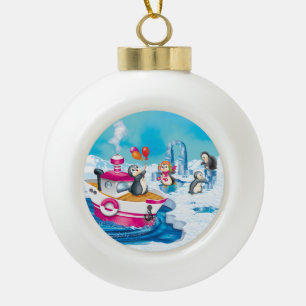 penguins in Antarctica Ceramic Ball Christmas Ornament