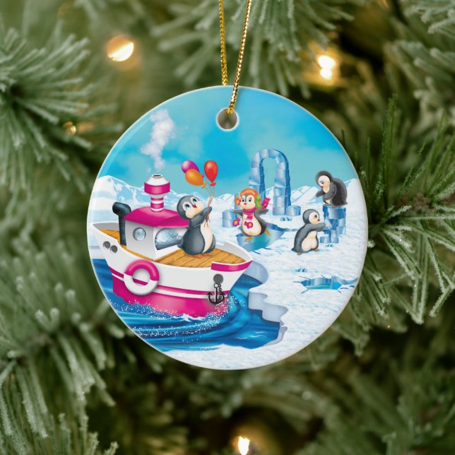penguins in Antarctica Ceramic Ornament (Tree)