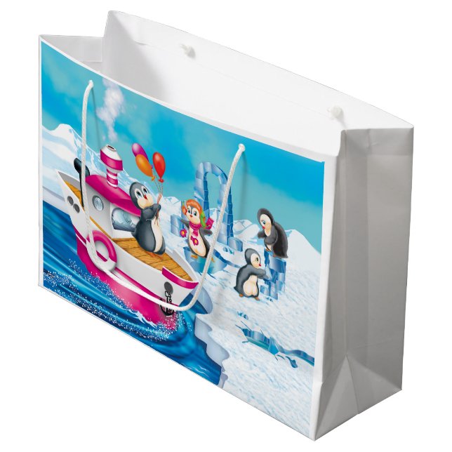 penguins in Antarctica Large Gift Bag (Front Angled)
