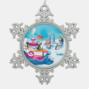penguins in Antarctica Snowflake Pewter Christmas Ornament