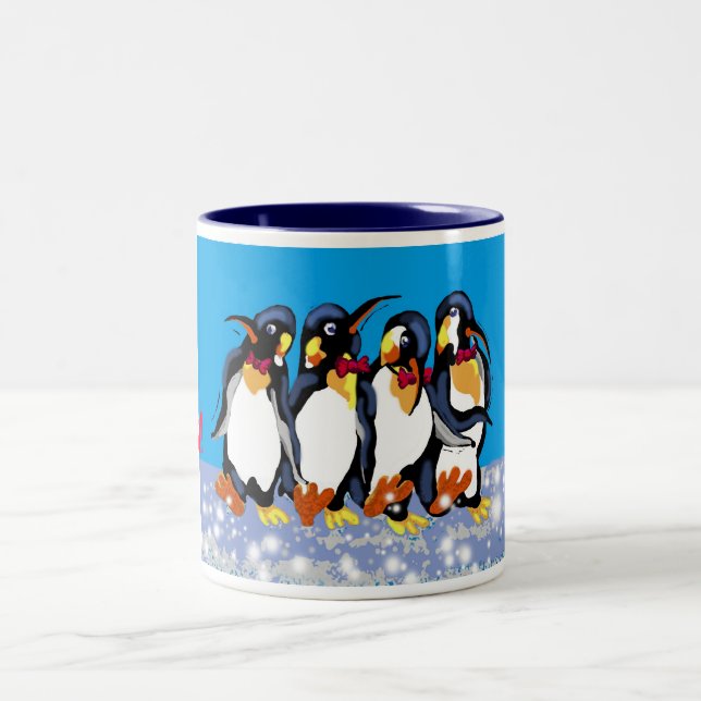 Penguins in bowties, Merry Christmas! Two-Tone Coffee Mug (Center)