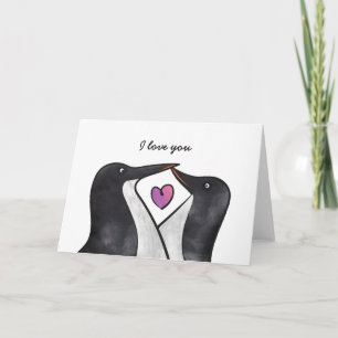 Penguins in love card