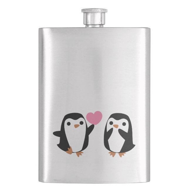 Penguins in Love Hip Flask (Front)