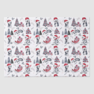 Penguins in Santa Hats Winter Scene Pattern  Tissue Paper