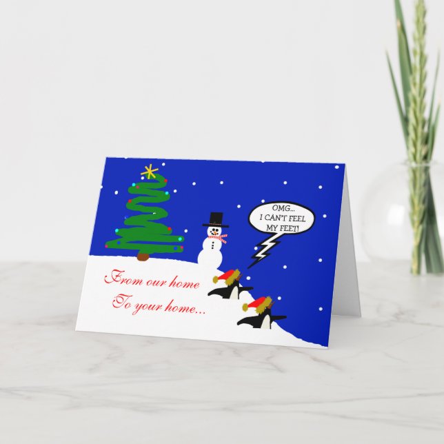 Penguins In Snow Christmas Holiday Card (Front)