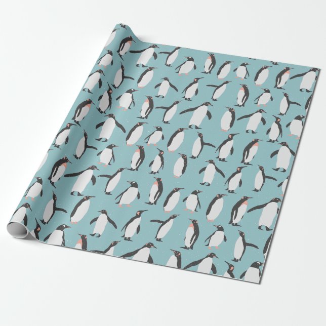 Penguins in the snow pattern wrapping paper (Unrolled)