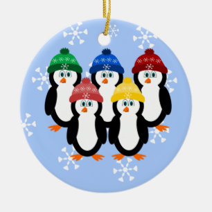 Penguins In Winter Hats Christmas Tree Ornament