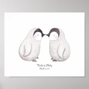 Penguins Love Poster Customisable Art Wedding Gift