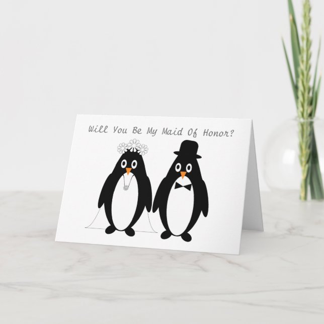 Penguins Maid Of Honour Request Invitation (Front)