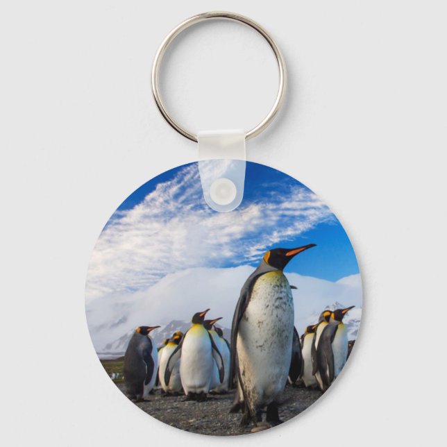 Penguins Marching Blue Sky Key Ring (Front)
